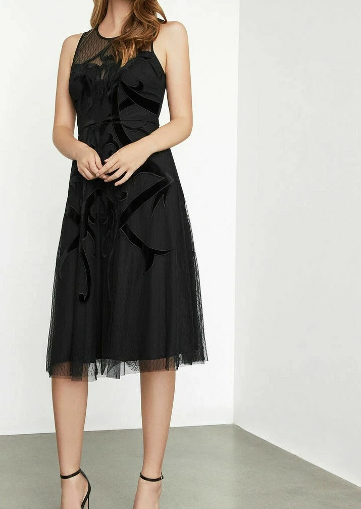 448 NWT BCBGMAXAZRIA Sz8 ILLUSION VELVET APPLIQUE SLEEVELESS A