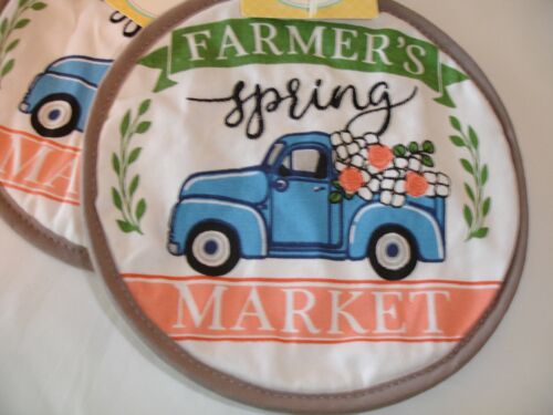 Neu! S/2 Frühling Markt Blumen LKW Topflappen Set Küche Topflappen Baumwolle - Bild 3 von 3