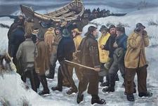 Impressionist With the Lifeboat Through the Dunes Oil Painting after Michael Ancher 