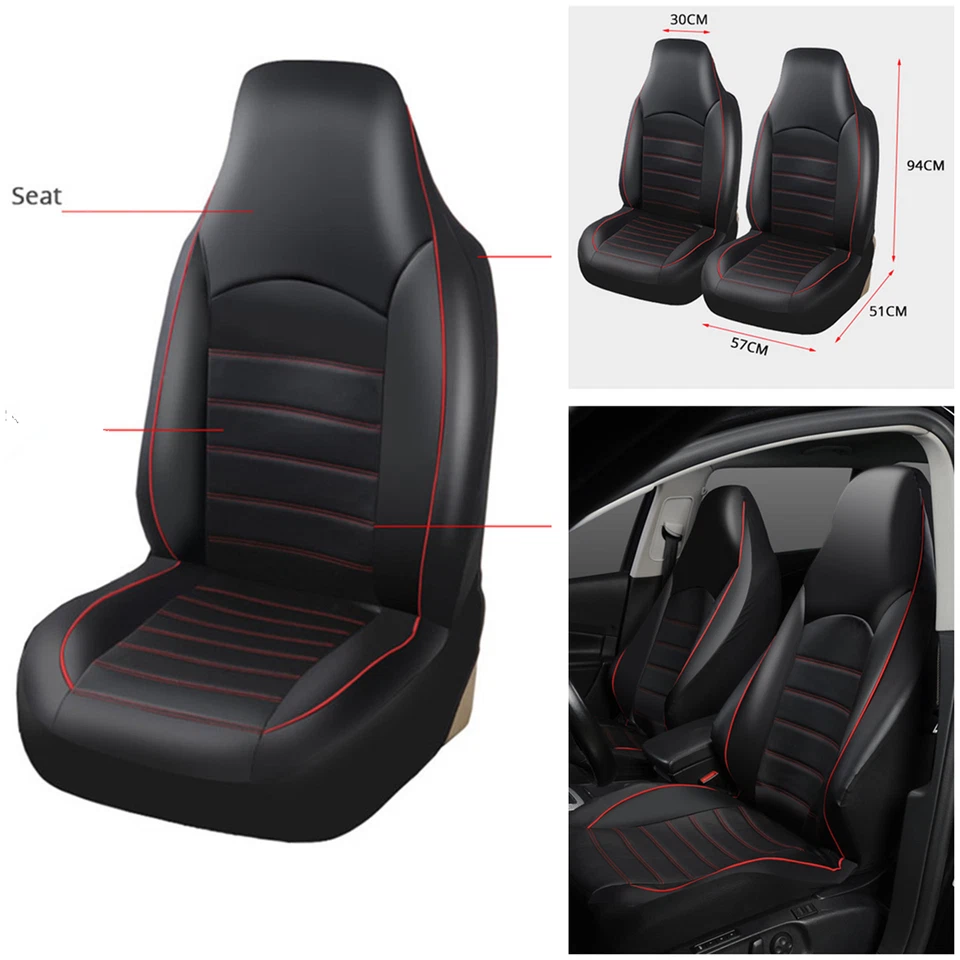 2X Front High Back Bucket 3 Color Car Seat Covers Set - Black Synthetic Leather - Image 2 of 4