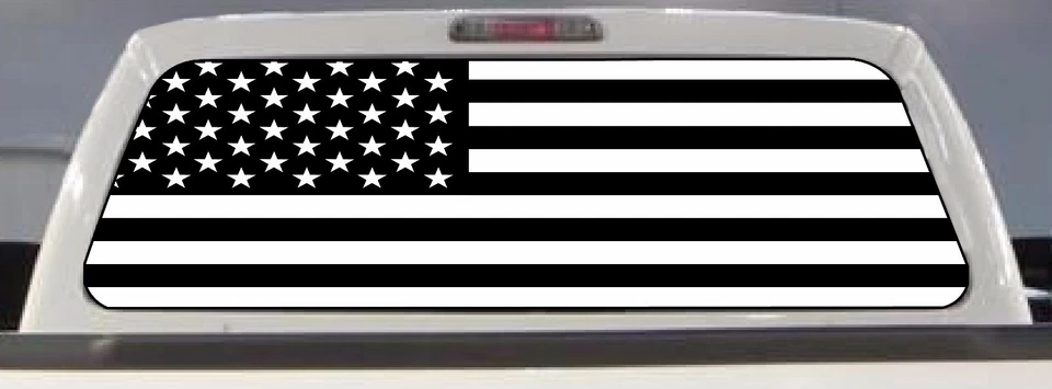 BANDERA AMERICANA CAMIONETA PICK-UP BLANCO Y NEGRO VENTANA TRASERA CALCOMANÍA GRÁFICA PERFORADA Foto 4 de 4