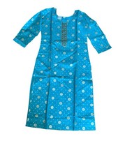Women  s 3Pc Embroidered Salwar Kameez Suit M Turquoise Kurta Pants Dupatta Set