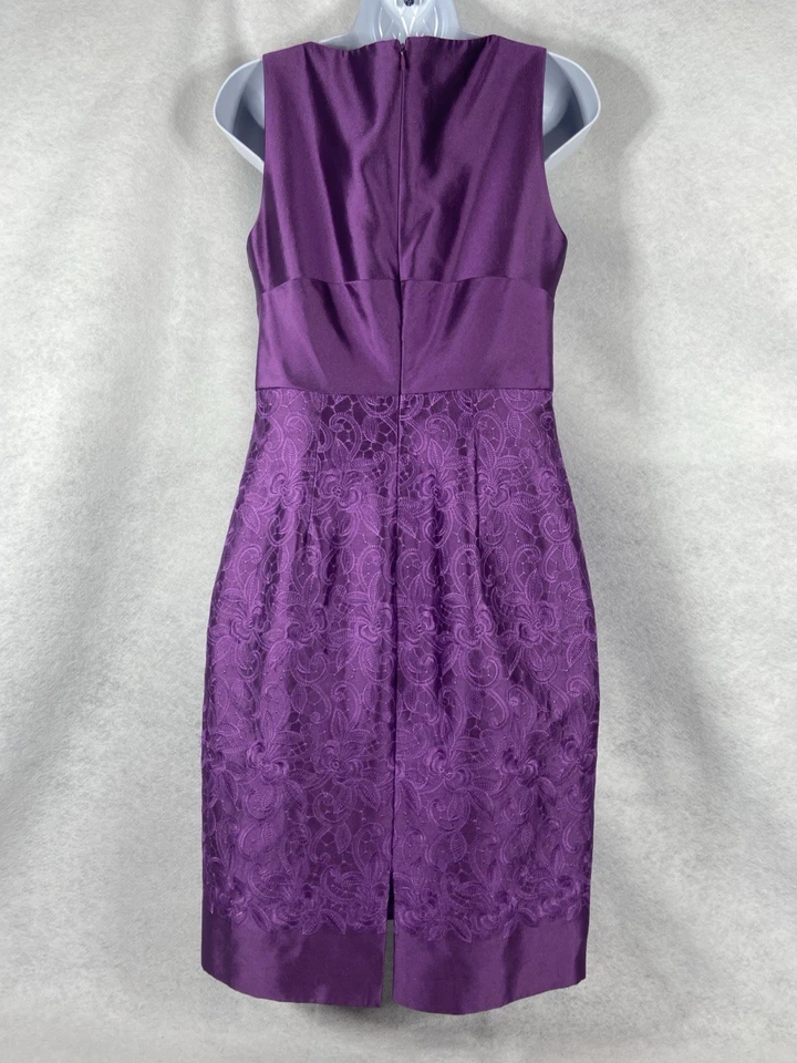 Vestido Kay Unger para mujer 6 funda púrpura sin mangas bordado mezcla de seda acanalado Foto 4 de 4
