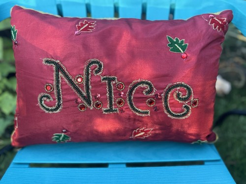 Christmas Pier 1 Double Sided Pillow Naughty/Nice Beaded Embroidered Gold Trim - Picture 3 of 10