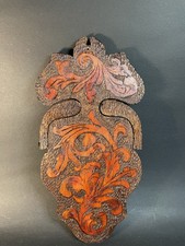 Antique Pyrography Wood Burning Wall Hanging Poppies Red Leaves Beautiful