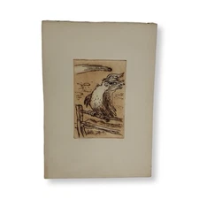 William A. Kolliker Etching – Hand-Colored Embossed Print – Owl on Fence