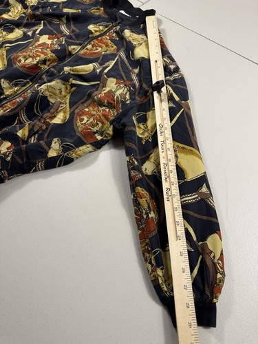 Giacca vintage Robert Stock donna XL cavallo fantino cani medievali arte pittura bomber - Foto 8 di 9