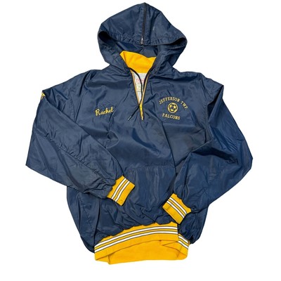Vintage O'Shea Blue Jefferson Falcons Hooded 1/4 Zip Windbreaker Jacket Size L
