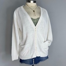 Vintage White Button Front Cardigan Sweater Large Cottagecore Preppy Cotton