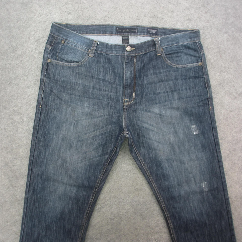 pd&c Slim Straight Jeans Mens 42x30 Blue Denim Five-Pocket Zip Fly Medium Wash - Image 2 of 4