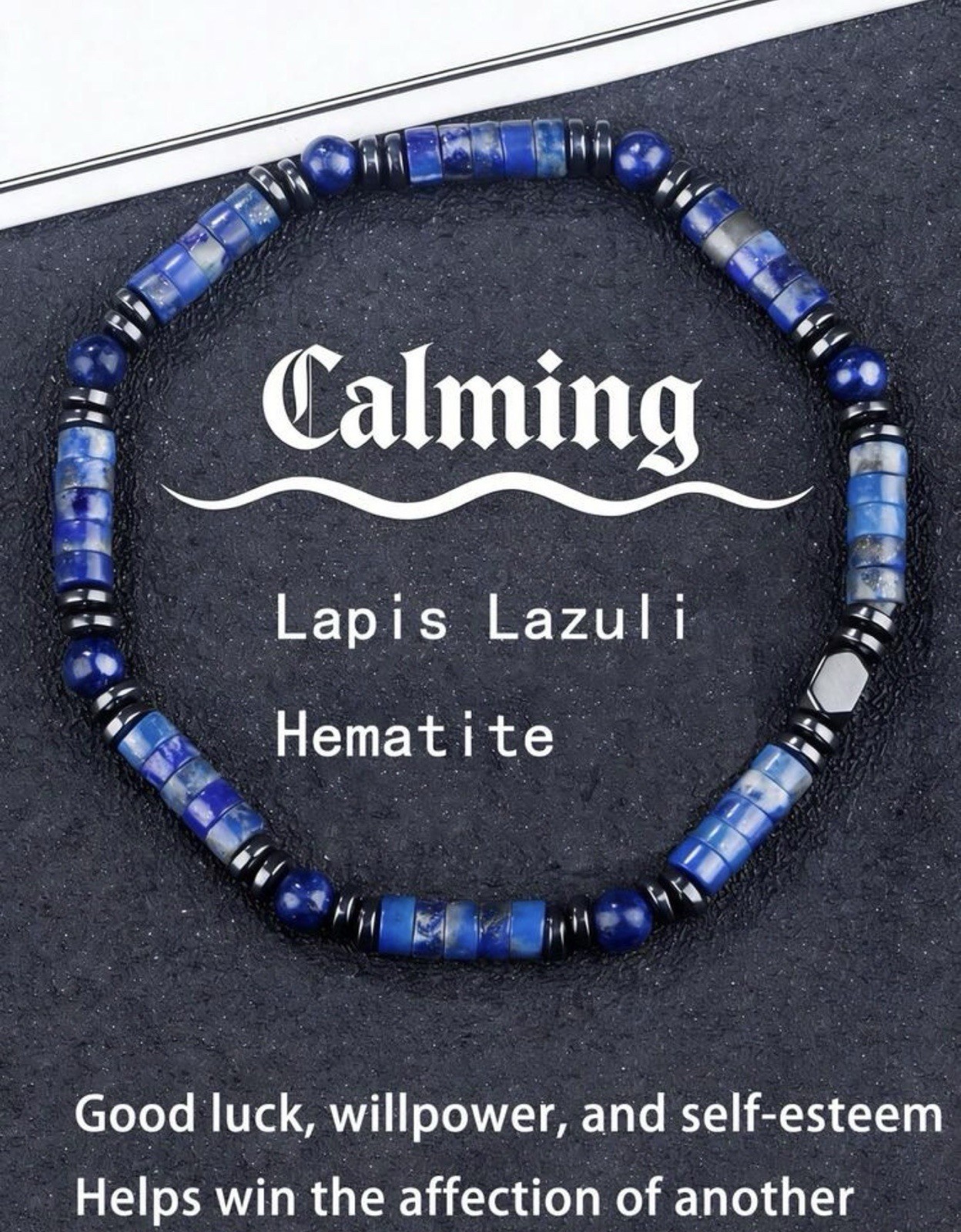 Bracelet Perles Lapis-Lazuli Bleu Foncé et Hématite Grise - Bijou Pierre de Soin Homme Femme