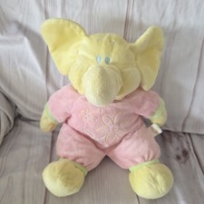 Animal Adventure Yellow Elephant Plush Toy Velour Pink Body Flowers 14 Inch 2011