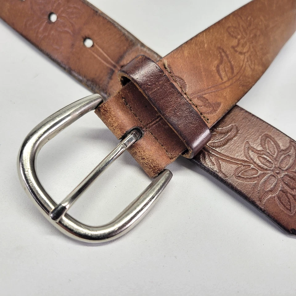 Cinturón de Cuero Flor 32 Tooled Floral Boho Hippie Marrón Envejecido Foto 3 de 4