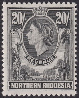 Northern Rhodesia 1955 QEII Revenue 20sh Black UM Mint BF24