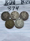Lot of 5 Barber Quarters 1912-1916 OLD US COINS 90 % SILVER See Pictures !!!