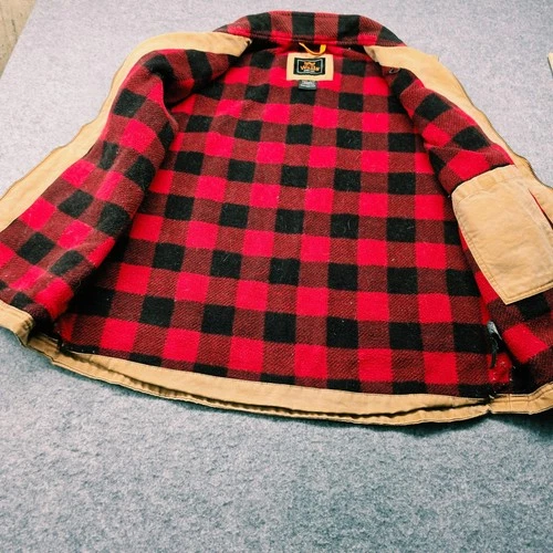 Walls Outdoor Goods Mens XL Canvas Work Vest Buffalo Plaid Fleece Lined Tan image 9