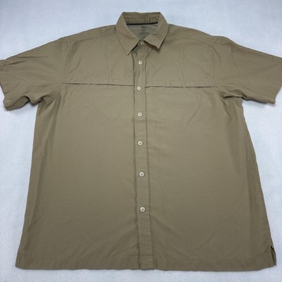 Arrow Shirt Mens Large Beige Performance Short Sleeve Button Up Travel Outdoor