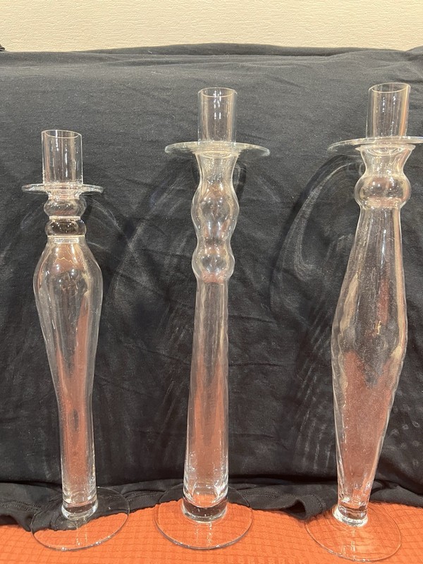 Set of 3 Clear Glass Decorative Candlesticks for Taper or Dinner Candles