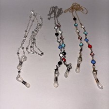 Eyeglass Chain Holders Set of 3 Colorful Crystals Gold Silver Toned
