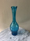 Vintage Blenko Glass Optic Vase In Turquoise 11” MCM