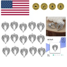 Angel Wings Pendant Charm - 48 Pack Antique Silver Tone for DIY Jewelry Makin...