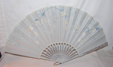 Antique Hand Painted Large Silk Ladies Fan 22 "