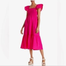 Jason Wu Boho Tiered Midi Dress Pink Cotton Size Medium Flowy Feminine Spring