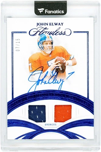 John Elway Broncos Signed 2025 Panini Flawless Sapphire #GUMS-JEY #7/15 Card