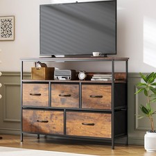 Chest of Drawers with Storage Shelf, Industrial Steel Frame & MDF Top, Fabric