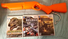 Nintendo Wii Orange Shotgun + Games Jurassic Park ReLoad Ghost Squad Rare