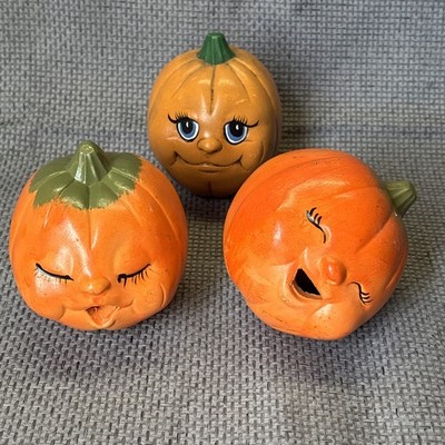 3pc Lot Vintage Anthropomorphic Ceramic Jack-o-lanterns Halloween Pumpkin