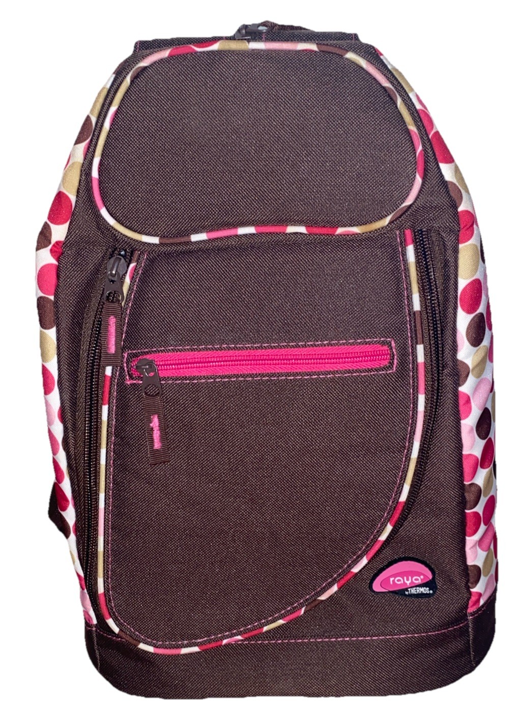 Insulated Backpack Brown/ Pink Polka Dot Lunch Cooler Rare