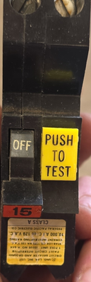 #ad Federal Pacific Electric 15A 1 Pole 120V Class A Circuit Breaker Push to Test $32.00