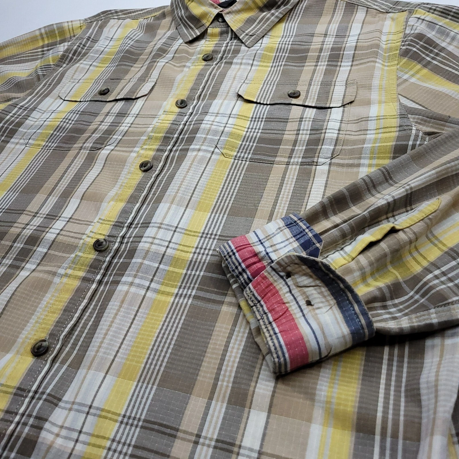 The North Face Ripstop Shirt 100% Cotton Plaid Men Large Pockets Gorpcore