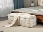Velvet Upholstered Storage Ottoman Bench with Safety Hinge for Living Room-Beige