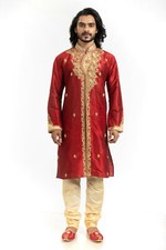 itailorman Indian Ethnic Design Red Kurta Churidar for Men 2pc