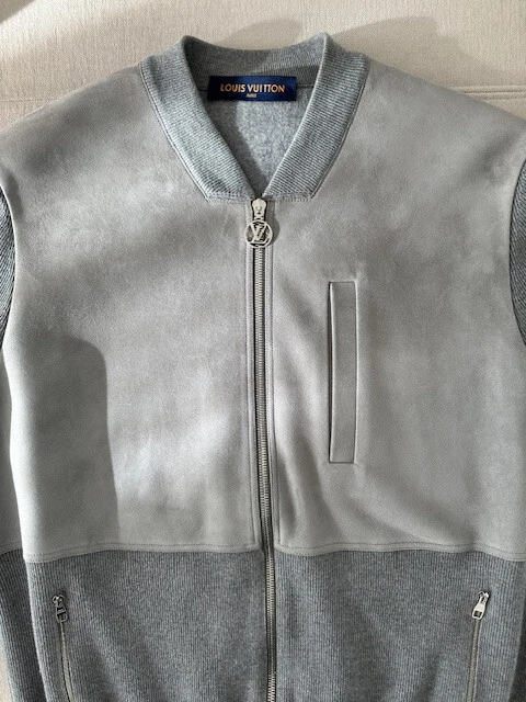 LOUIS VUITTON（LV） Louis Vuitton giacca bomber XL grigio LV camoscio pelle maglia overshirt