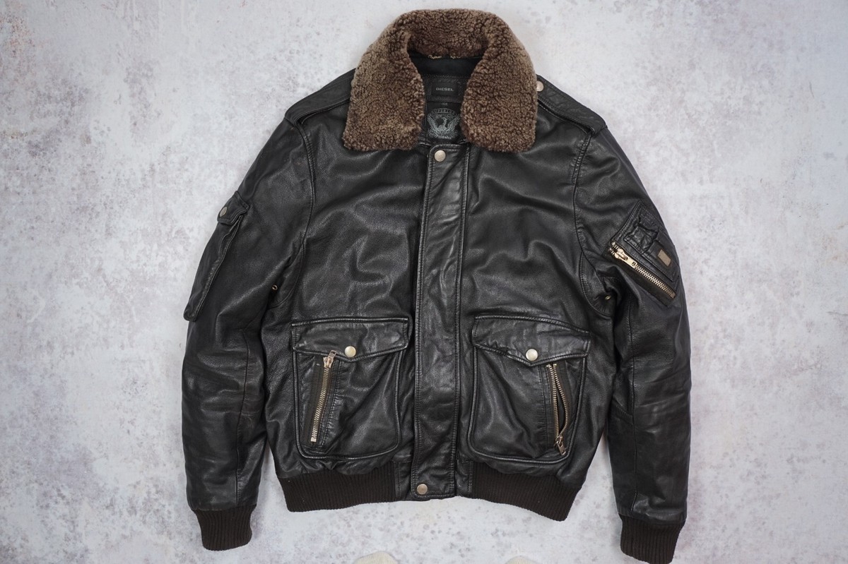 Diesel Men's Goatskin Aviator Leather Jacket, Detachable
