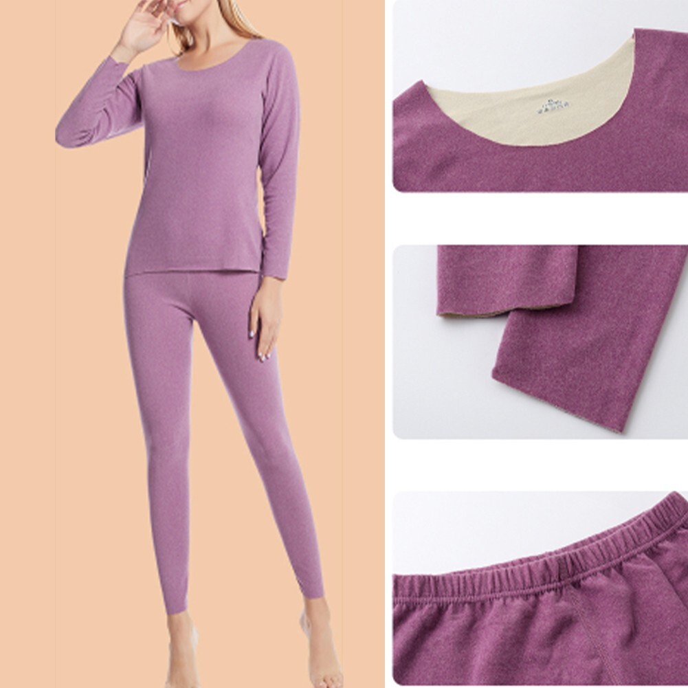 Women's Black Thermal Underwear Set Seamless Heat Shirt & Pants 2pc Set