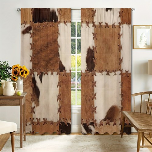 2 Panels 3D Vintage Cowhide Curtains Window Drapes for Bedroom Living Room - Picture 35 of 39