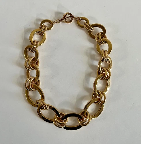 New Hand Signed Robert Lee Morris 24k Gold Plate Double Link Necklace