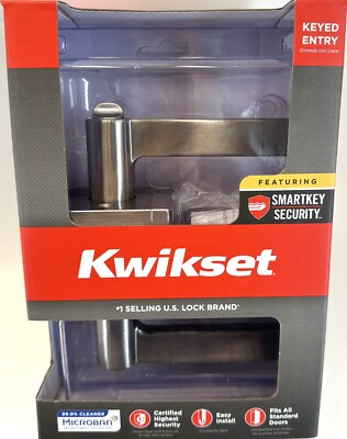 Kwikset Halifax Square Keyed Entry Door Handle SmartKey Satin Nickel 97402-812