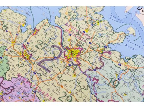 Postleitzahlenkarte Deutschland, 1:800.000 Grossformat 2016,laminiert mit Leiste - Bild 2 von 9
