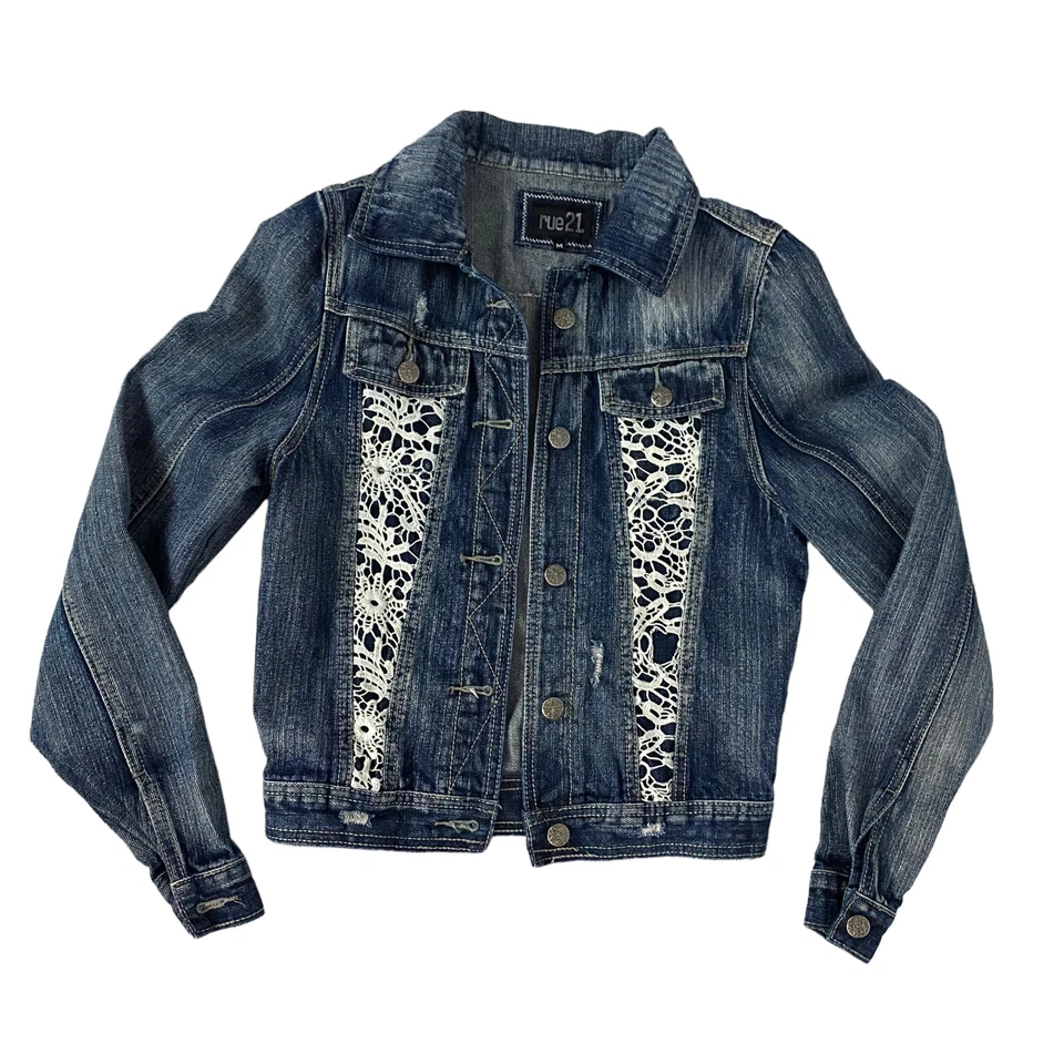 Vestido Studio M Mujer Mediano Cottagecore Campesino Denim Chaqueta Naranja Azul Encaje Foto 3 de 4