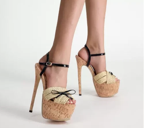 Mujer Verano Peep Toe Moño Tejido Sandalias Playa Moda Vestido Zapatos Tacón Alto - Imagen 7 de 12