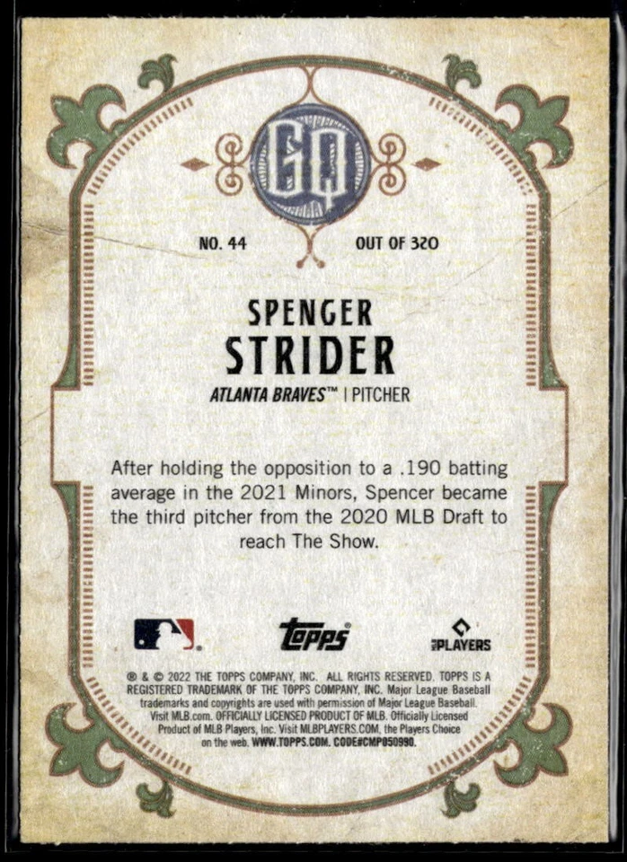 2022 Topps Gypsy Queen #44 Spencer Strider RC  BB01R01D - Image 2 of 2