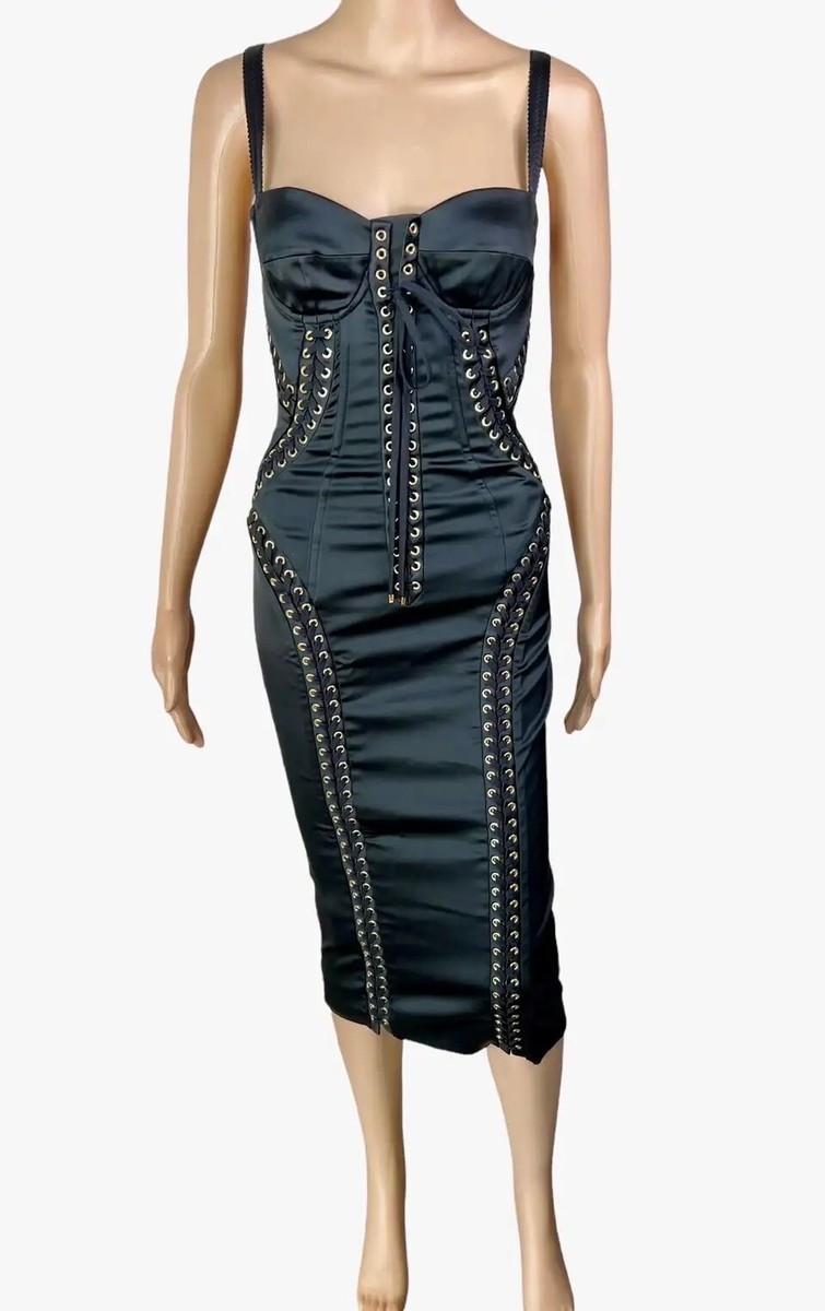 ワンピース Dolce & Gabbana Midi corsetry dress Dolce & Gabbana 90s/Y2K Black Bondage Corsetry Goth Midi
