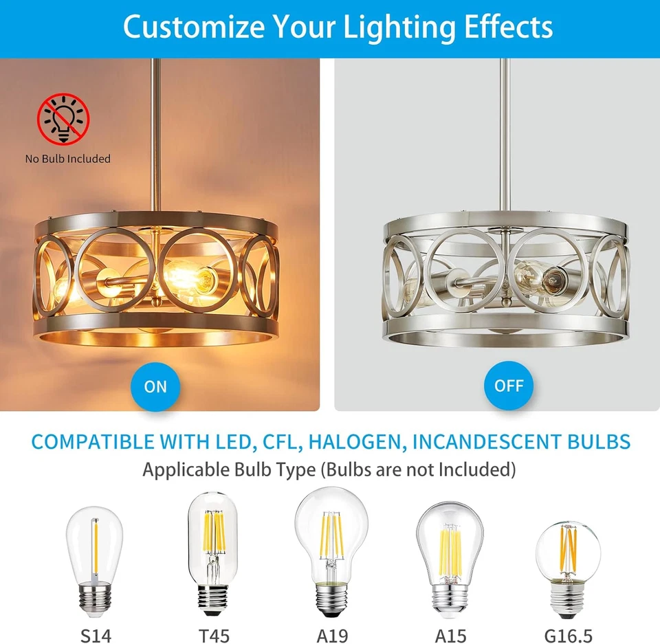 Lámpara de techo de níquel altura ajustable colgante accesorio de iluminación 3 luces metal La Foto 3 de 4