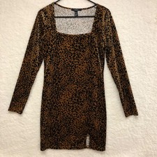 Forever 21 Womens L Animal print Black browns & gold dress  Long Sleeve Slip on