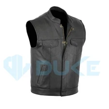 SOA Men's Leather Vests Anarchy Motorcycle Biker Club Concealed Carry Outlaws